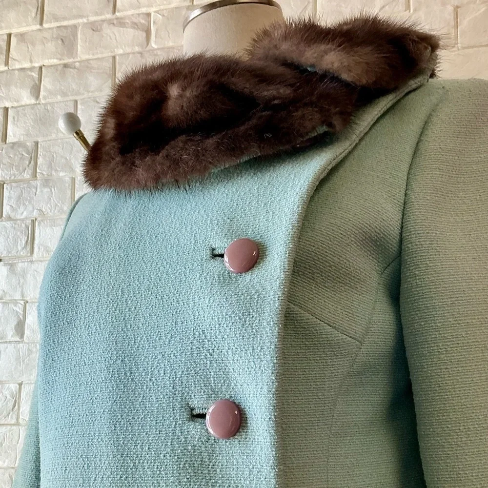 Vintage 1960 Blue Fur Collar Mod Side Button Jacket - Picture 6 of 13